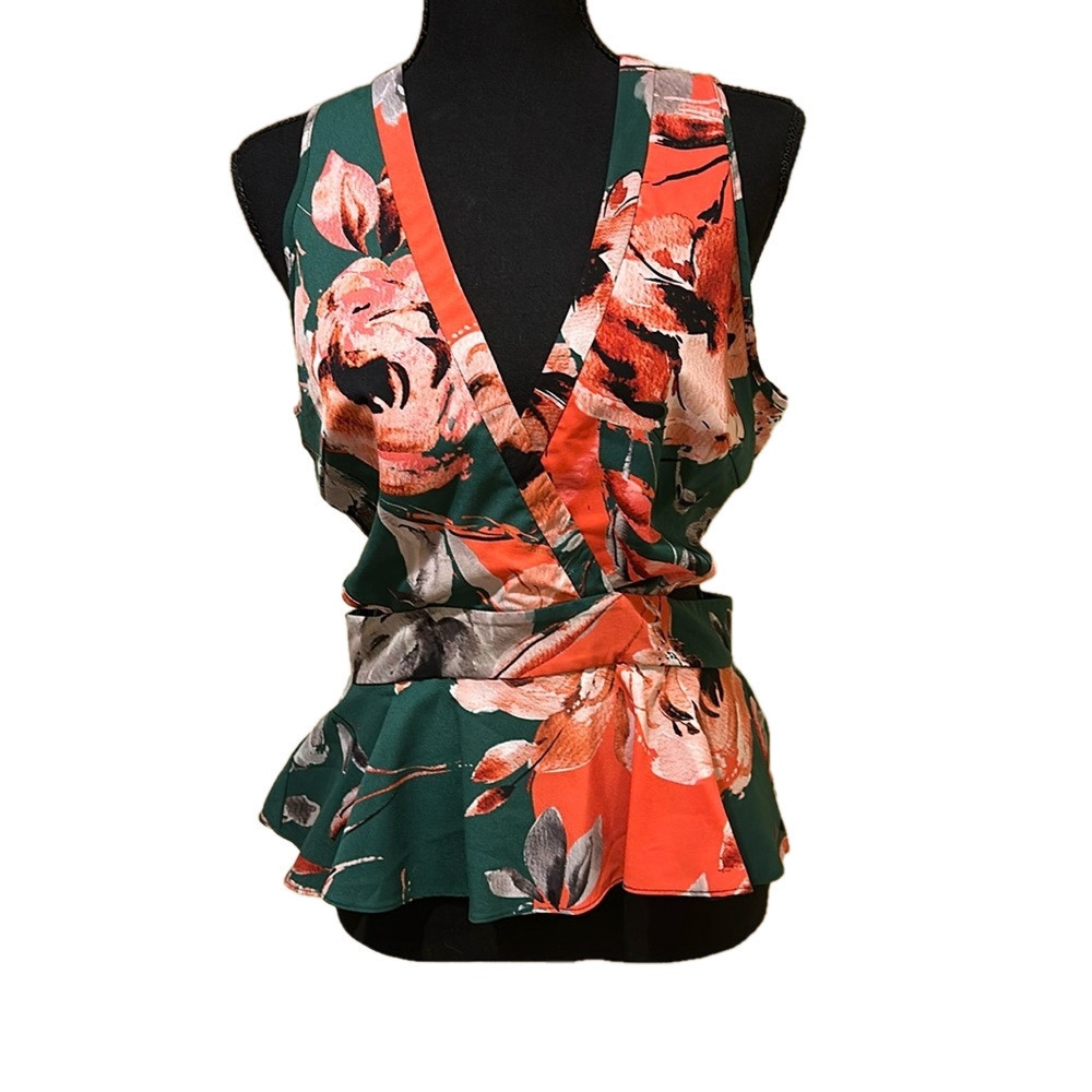 MARISSA WEBB CUT OUT V NECK FLORAL PEPLUM TOP - Picture 2 of 3